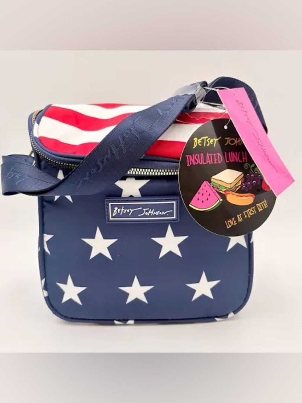 Betsey Johnson Navy White Red Star-Print Insulated Lunch Bag